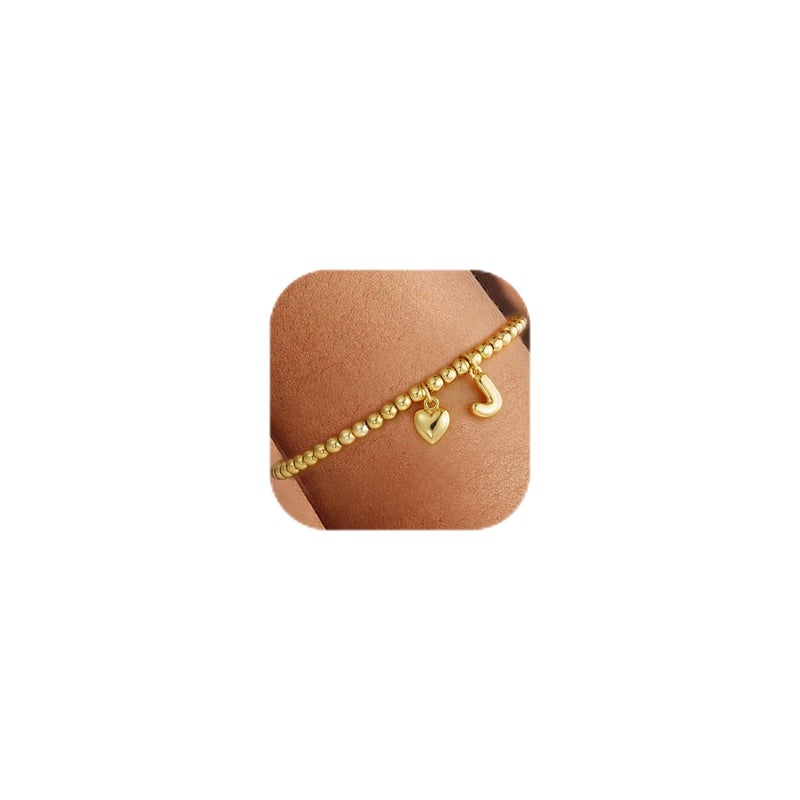 YOFECIO Gold Initial Bracelets for Women - Dainty Gold Beaded Bracelets for Women 14K Gold Plated Heart Initial Bracelets Balloon Letter A-Z Charm Bracelets Personalized Jewelry J - Image 1