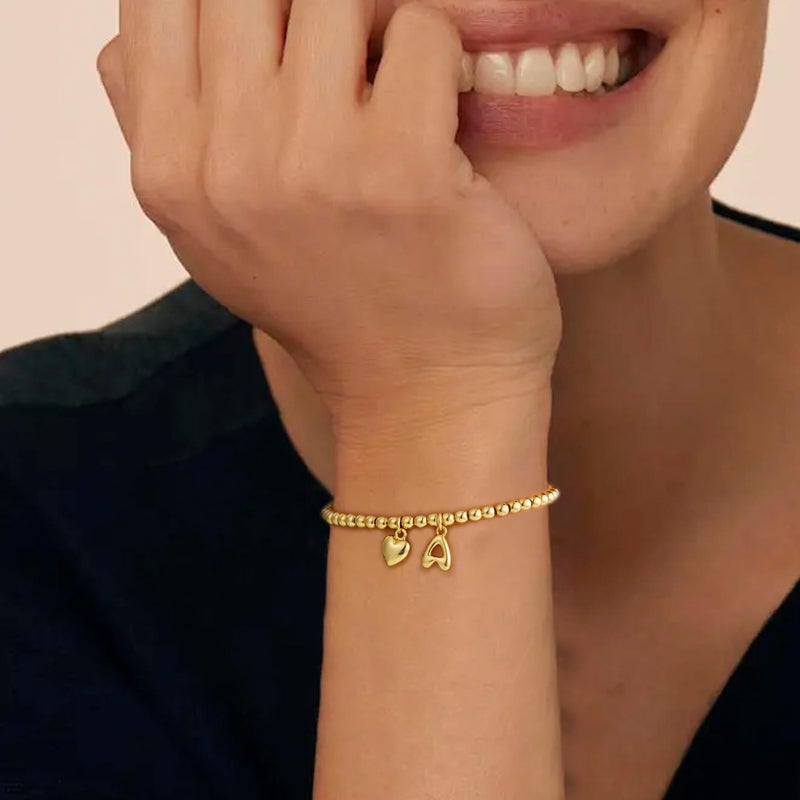 YOFECIO Gold Initial Bracelets for Women - Dainty Gold Beaded Bracelets for Women 14K Gold Plated Heart Initial Bracelets Balloon Letter A-Z Charm Bracelets Personalized Jewelry J - Image 4