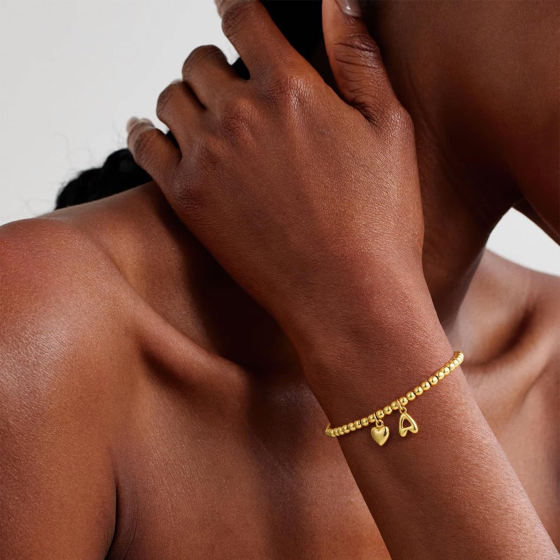 YOFECIO Gold Initial Bracelets for Women - Dainty Gold Beaded Bracelets for Women 14K Gold Plated Heart Initial Bracelets Balloon Letter A-Z Charm Bracelets Personalized Jewelry J - Image 5