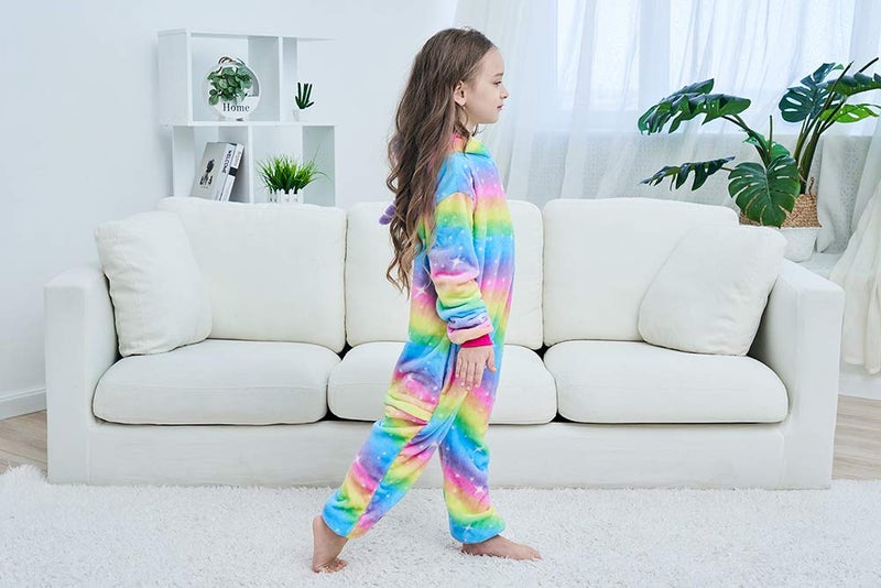 NewPlush Christmas Girls And Boys Bright Yellow Galaxy Unicorn Onesies Pajamas Soft Fleece Halloween Costume Sleepwea (10-12 Years) - Image 3