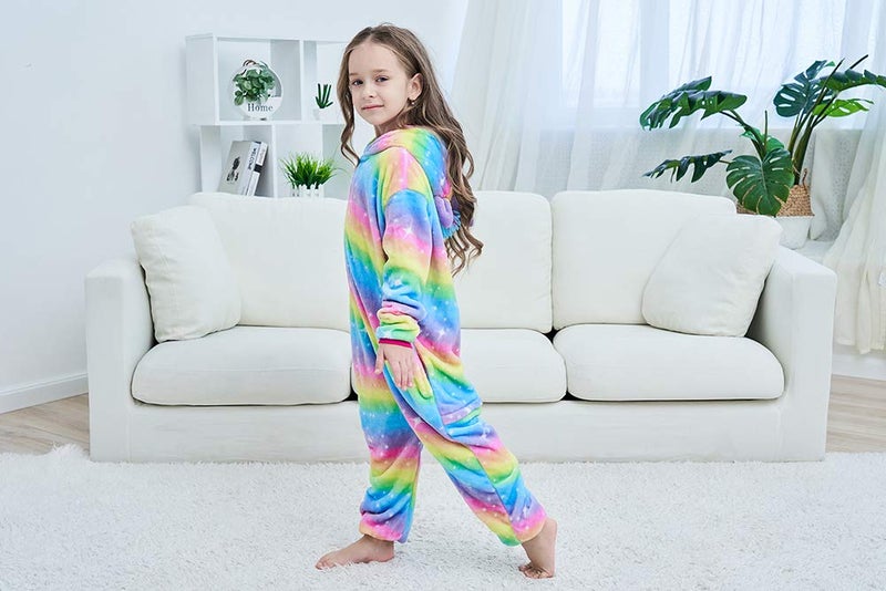 NewPlush Christmas Girls And Boys Bright Yellow Galaxy Unicorn Onesies Pajamas Soft Fleece Halloween Costume Sleepwea (10-12 Years) - Image 4