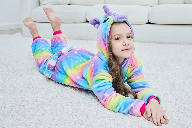 NewPlush Christmas Girls And Boys Bright Yellow Galaxy Unicorn Onesies Pajamas Soft Fleece Halloween Costume Sleepwea (10-12 Years) - Image 5