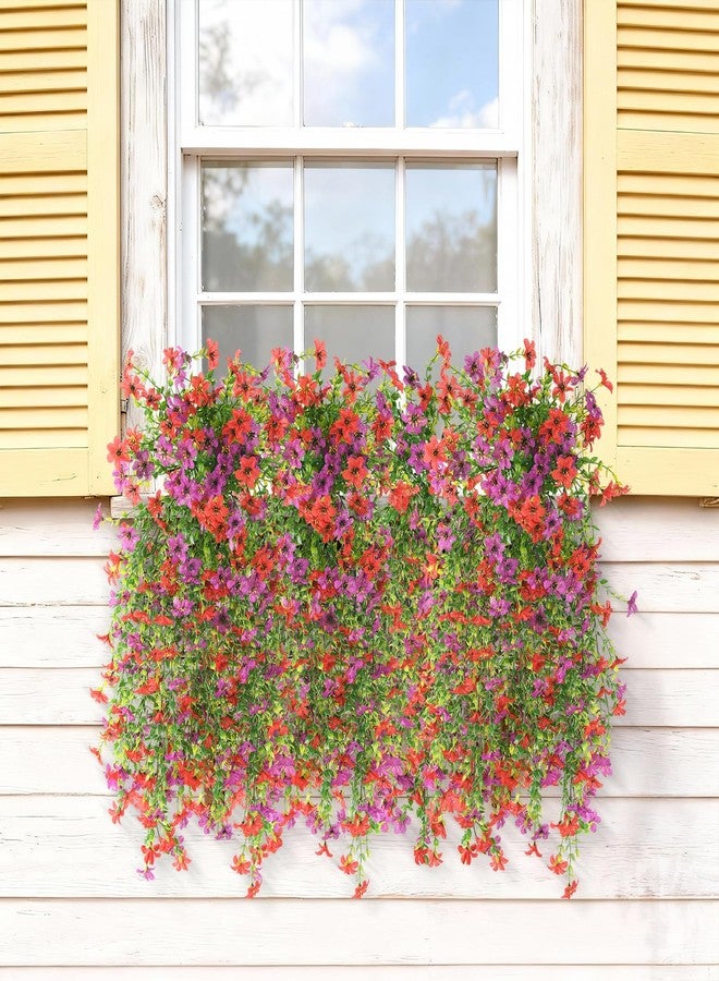 ZFProcess Artificial Hanging Flowers for Outdoors, 2 Pcs Fake Hanging Plant Spring Summer Decor, UV Resistant No Fade Realistic Faux Flower for Front Door Porch Planter Patio Garden Yard(Red Purple) - Image 4