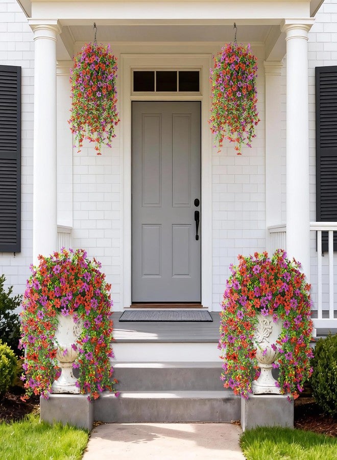 ZFProcess Artificial Hanging Flowers for Outdoors, 2 Pcs Fake Hanging Plant Spring Summer Decor, UV Resistant No Fade Realistic Faux Flower for Front Door Porch Planter Patio Garden Yard(Red Purple) - Image 3
