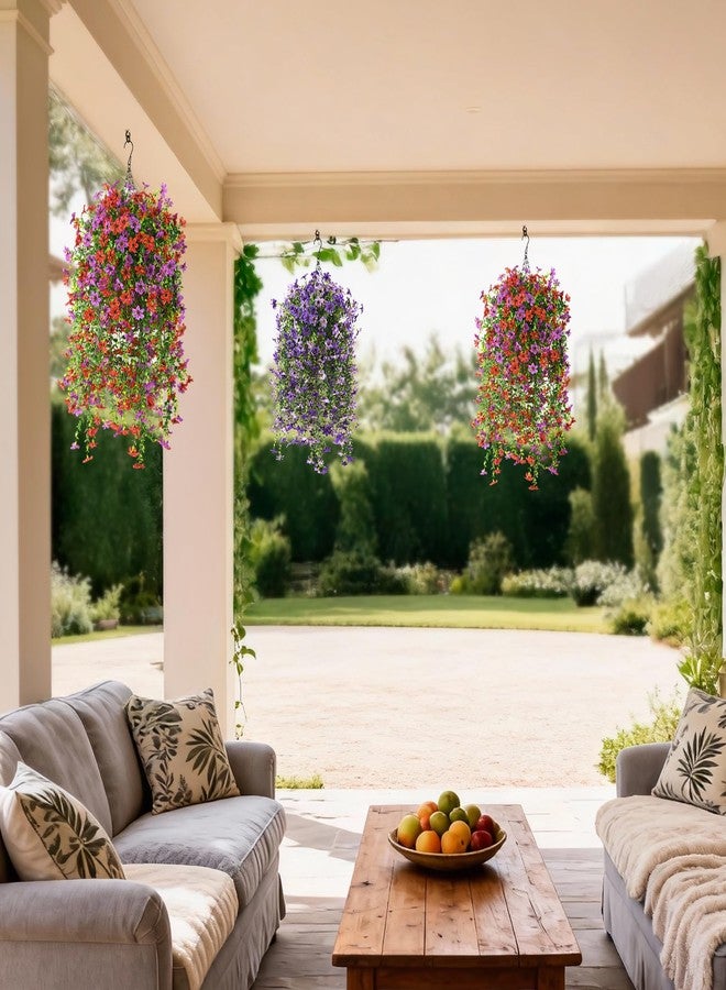 ZFProcess Artificial Hanging Flowers for Outdoors, 2 Pcs Fake Hanging Plant Spring Summer Decor, UV Resistant No Fade Realistic Faux Flower for Front Door Porch Planter Patio Garden Yard(Red Purple) - Image 5