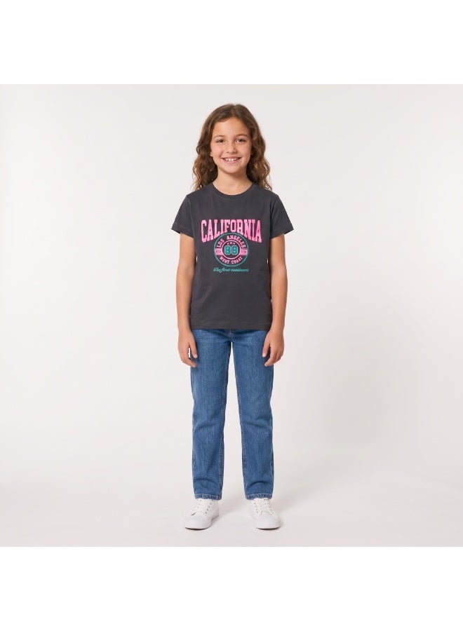Andora Regular Fit Slip On Printed Girls T-Shirt - Dark Grey - Image 1