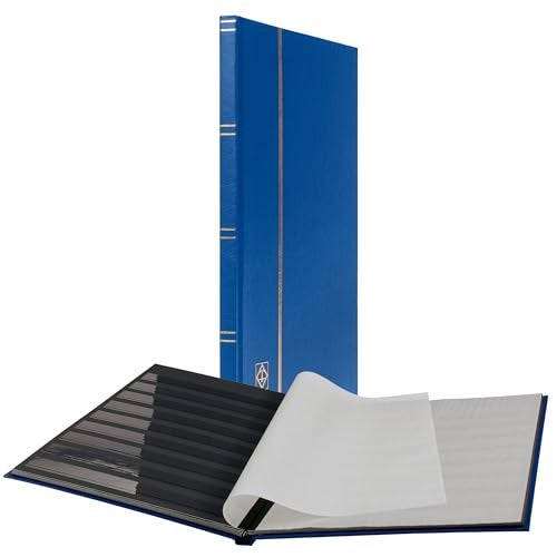 LIGHTHOUSE – “BASIC” Hard Cover Stockbook for Stamps – 16 Black Cardstock 9”x12” (A4) Pages with Clear Strips - Blue - Image 5