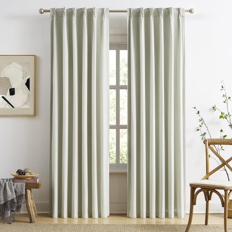 MAIHER Natural Linen 100% Blackout Pinch Pleated Curtains 84 Inches Long, Thermal Insulated Pinch Pleat Back Tab Traverse Curtains with Hooks for Bedroom, W40 x L84, 2 Panels - Image 2