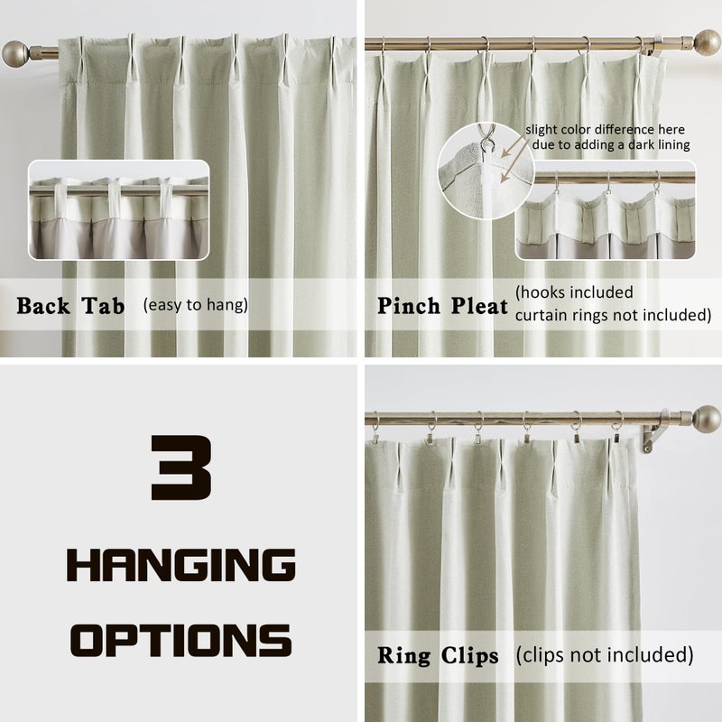 MAIHER Natural Linen 100% Blackout Pinch Pleated Curtains 84 Inches Long, Thermal Insulated Pinch Pleat Back Tab Traverse Curtains with Hooks for Bedroom, W40 x L84, 2 Panels - Image 3