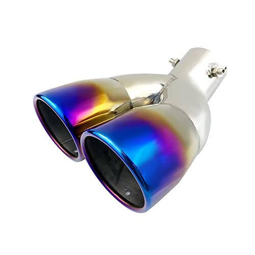 OtpOutopa Dual Exhaust Tip 2.5 inch Inlet, Universal Car Exhaust Pipe Tail Throat Tail Pipe Stainless Steel Y Pipe, Adjustable Car Thickened Muffler Slant Cut Tip (Curved,Baked Blue) - Image 5