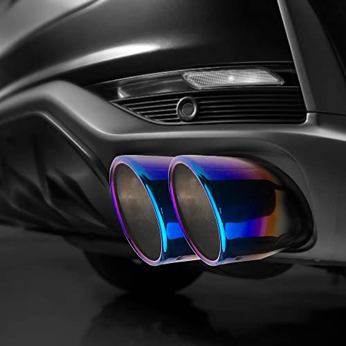OtpOutopa Dual Exhaust Tip 2.5 inch Inlet, Universal Car Exhaust Pipe Tail Throat Tail Pipe Stainless Steel Y Pipe, Adjustable Car Thickened Muffler Slant Cut Tip (Curved,Baked Blue) - Image 3