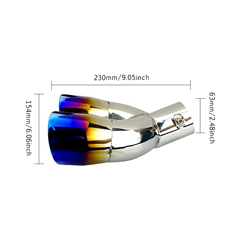 OtpOutopa Dual Exhaust Tip 2.5 inch Inlet, Universal Car Exhaust Pipe Tail Throat Tail Pipe Stainless Steel Y Pipe, Adjustable Car Thickened Muffler Slant Cut Tip (Curved,Baked Blue) - Image 2