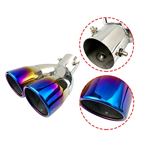 OtpOutopa Dual Exhaust Tip 2.5 inch Inlet, Universal Car Exhaust Pipe Tail Throat Tail Pipe Stainless Steel Y Pipe, Adjustable Car Thickened Muffler Slant Cut Tip (Curved,Baked Blue) - Image 4