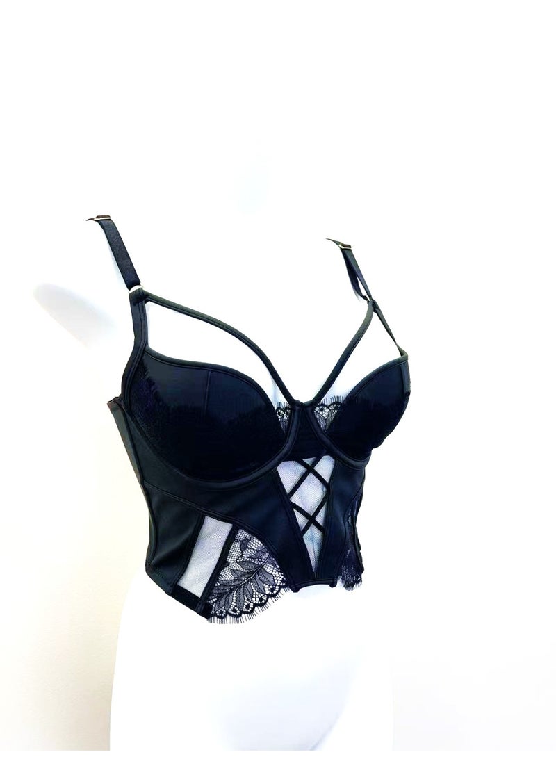 Padded Underwired Longline Push-Up Bra - Black