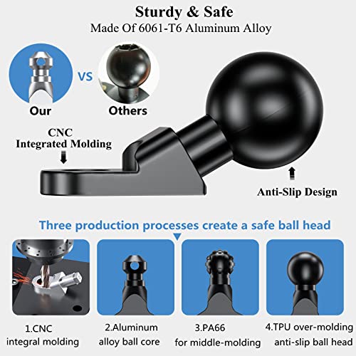 BRCOVAN Aluminum Alloy Mount Base with 1'' TPU Ball & 10mm Mounting Hole, Angled Bolt Head Adapter Ball Base Compatible with RAM Mounts B Size Double Socket Arm - Image 3