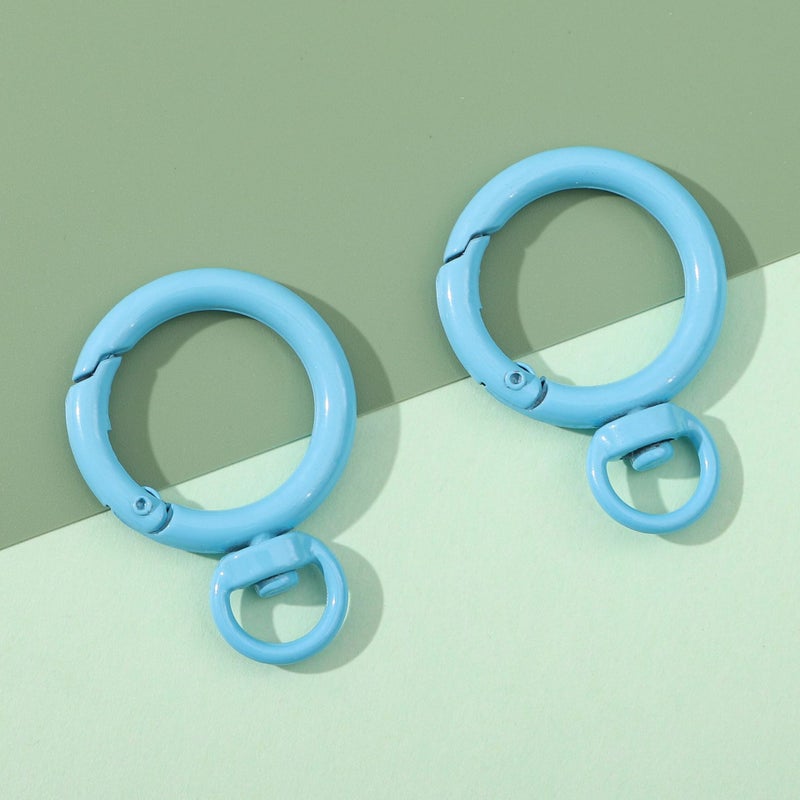 Japanese and Korean color alloy paint round 360 degree activity spring buckle DIY key chain accessories bag jewelry hanging buckle Blue 2/bag 