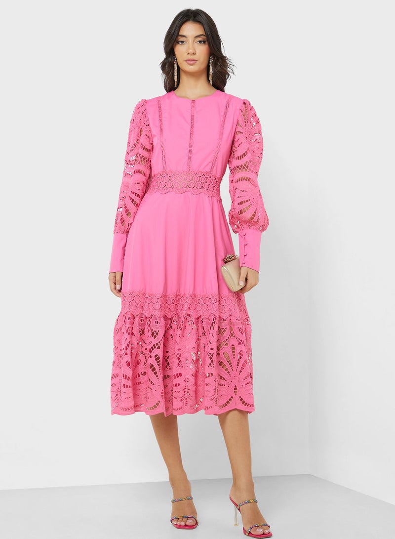 ELLA Lace Trim Midi Dress - Image 1