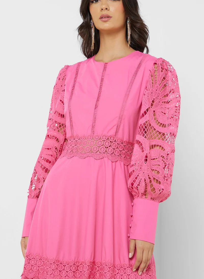 ELLA Lace Trim Midi Dress