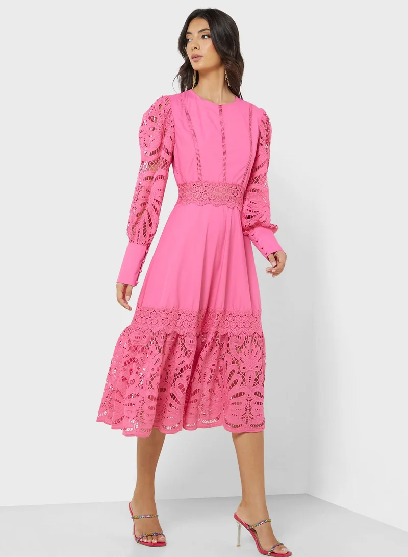 ELLA Lace Trim Midi Dress