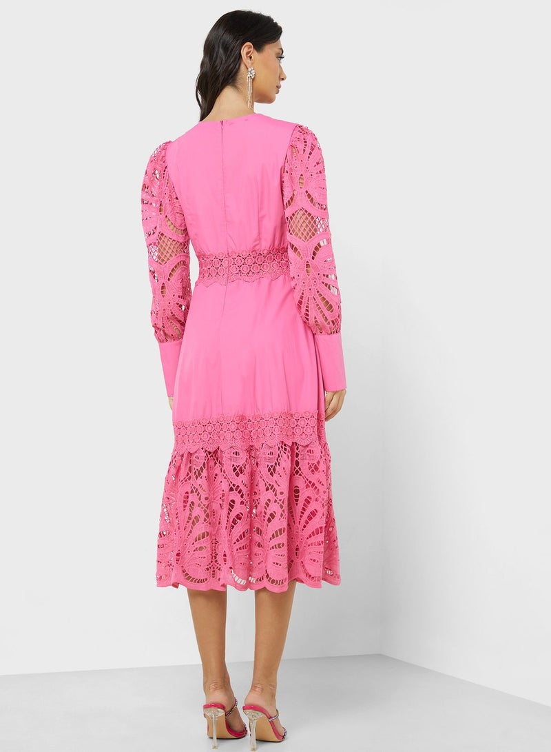 ELLA Lace Trim Midi Dress - Image 2