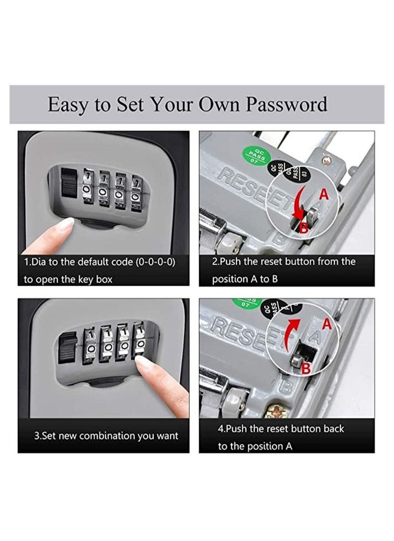 Key Lock Box Wall Mounted, Portable Lock Box for House Key, 5 Key Capacity, Weatherproof Resettable Code House Key Safe Security Lock Box for Indoor, Outdoor, Garage, Garden, Store - Image 4