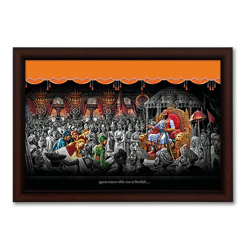 Masstone Shivaji Maharaj Darbar Rajyabhishek UV Sugar Matt Textured Effect Framed HD Digital Reprint Wall Art Painting for Dcor HomeOfficeBedroomLiving Room Wall Multicolor 50X35 CM Pack of 1