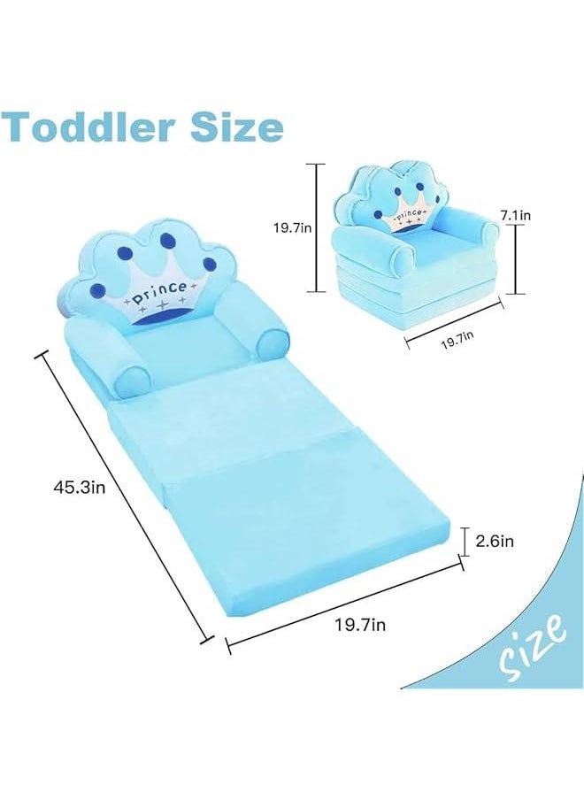HOOKOR Durku kids sofa,Kids Foldable Sofa Bed, Princess Chair for Toddlers 1-3, Blue Cartoon Shape, High Density Foam, Fold Out Couch for Bedroom, Sofa Bed for Girls, 45.3x19.7x2.4 inches, 4.4 lbs (Blue)  - Image 2