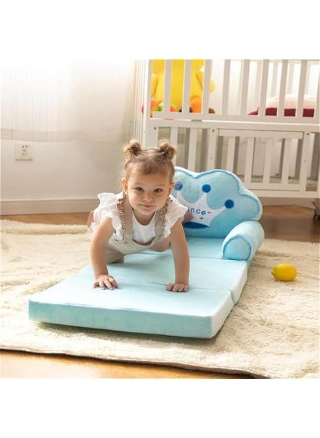 HOOKOR Durku kids sofa,Kids Foldable Sofa Bed, Princess Chair for Toddlers 1-3, Blue Cartoon Shape, High Density Foam, Fold Out Couch for Bedroom, Sofa Bed for Girls, 45.3x19.7x2.4 inches, 4.4 lbs (Blue)  - Image 3