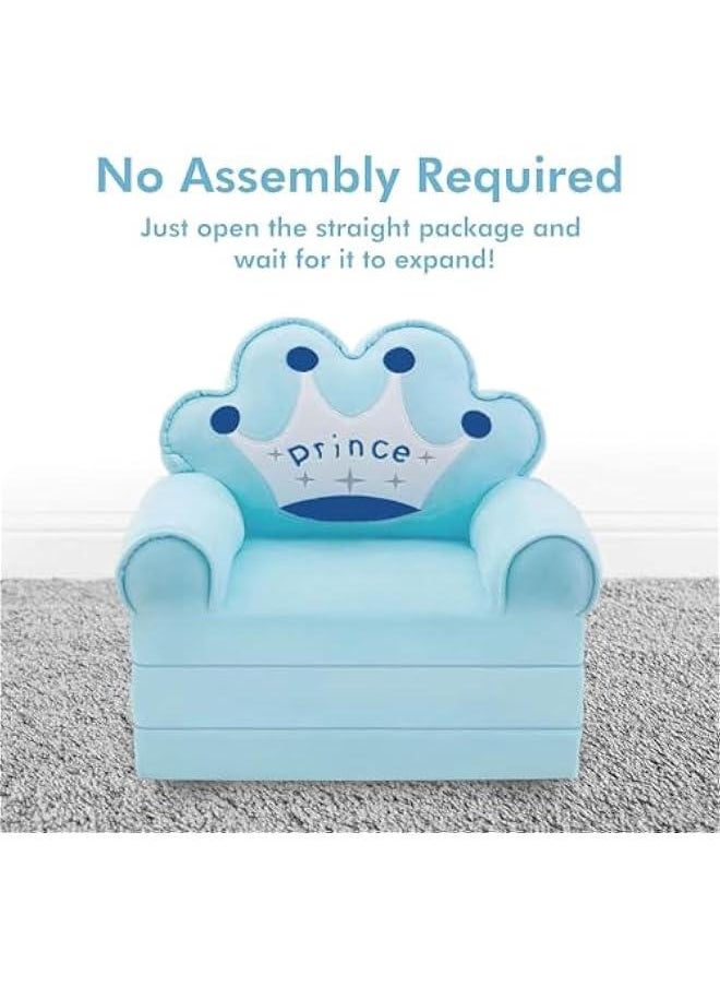 HOOKOR Durku kids sofa,Kids Foldable Sofa Bed, Princess Chair for Toddlers 1-3, Blue Cartoon Shape, High Density Foam, Fold Out Couch for Bedroom, Sofa Bed for Girls, 45.3x19.7x2.4 inches, 4.4 lbs (Blue)  - Image 4