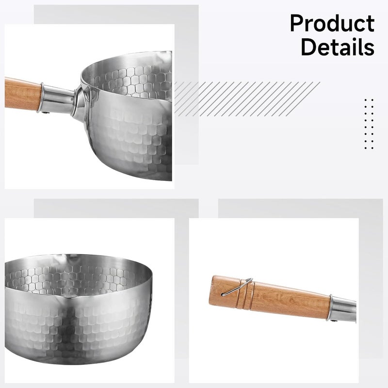 Generic 8 In / 20.4 Cm Stainless Steel Saucepan, Japanese Hammered Design, Wooden Handle, Induction And Gas Stove Compatible, For Soups, Noodles, Kitchenware - Image 2