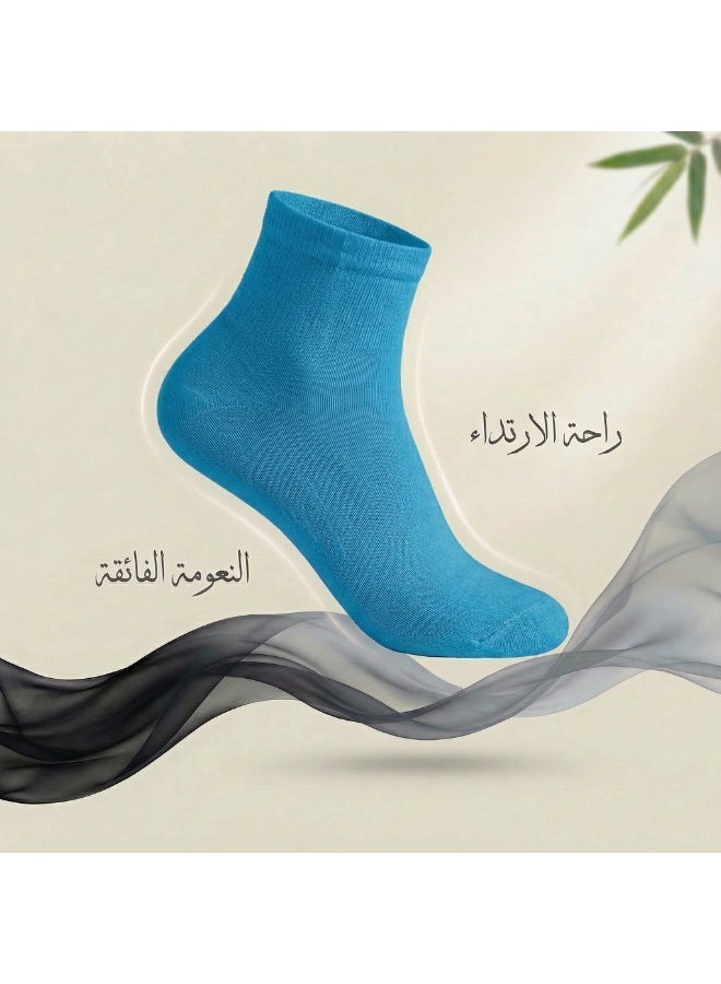 دودوليزا شراب نسائي فاخر كلاسيك من البامبو بتقنية نانو الفضة مضاد للبكتيريا مقاس متوسط تركواز 5 أزواج - Image 5