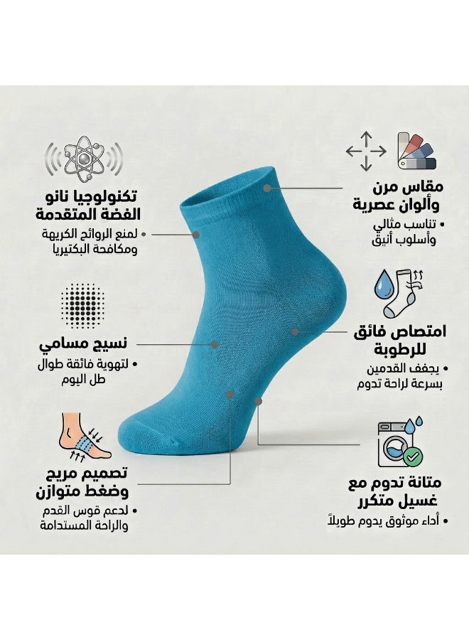 دودوليزا شراب نسائي فاخر كلاسيك من البامبو بتقنية نانو الفضة مضاد للبكتيريا مقاس متوسط تركواز 5 أزواج - Image 4