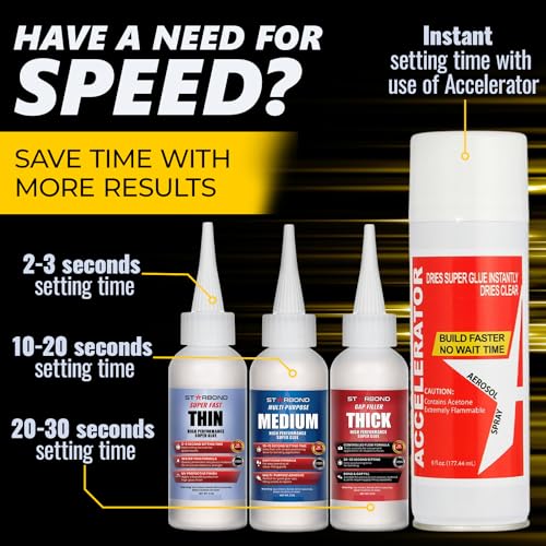 STARBOND CA Glue with Activator Kit – Thin, Medium & Thick 2 oz Bottles with 6 oz Accelerator – Premium Cyanoacrylate Super Glue Bundle for Woodworking, Woodturning, Hobby Models Crafts & 3D Printing - Image 3