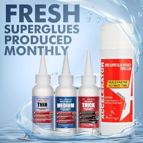 STARBOND CA Glue with Activator Kit – Thin, Medium & Thick 2 oz Bottles with 6 oz Accelerator – Premium Cyanoacrylate Super Glue Bundle for Woodworking, Woodturning, Hobby Models Crafts & 3D Printing - Image 2