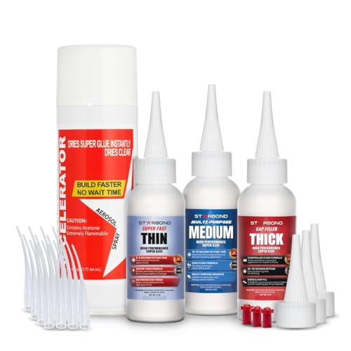 STARBOND CA Glue with Activator Kit – Thin, Medium & Thick 2 oz Bottles with 6 oz Accelerator – Premium Cyanoacrylate Super Glue Bundle for Woodworking, Woodturning, Hobby Models Crafts & 3D Printing - Image 1