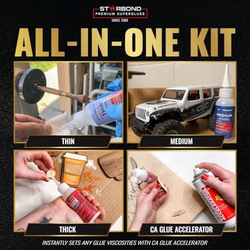 STARBOND CA Glue with Activator Kit – Thin, Medium & Thick 2 oz Bottles with 6 oz Accelerator – Premium Cyanoacrylate Super Glue Bundle for Woodworking, Woodturning, Hobby Models Crafts & 3D Printing - Image 4