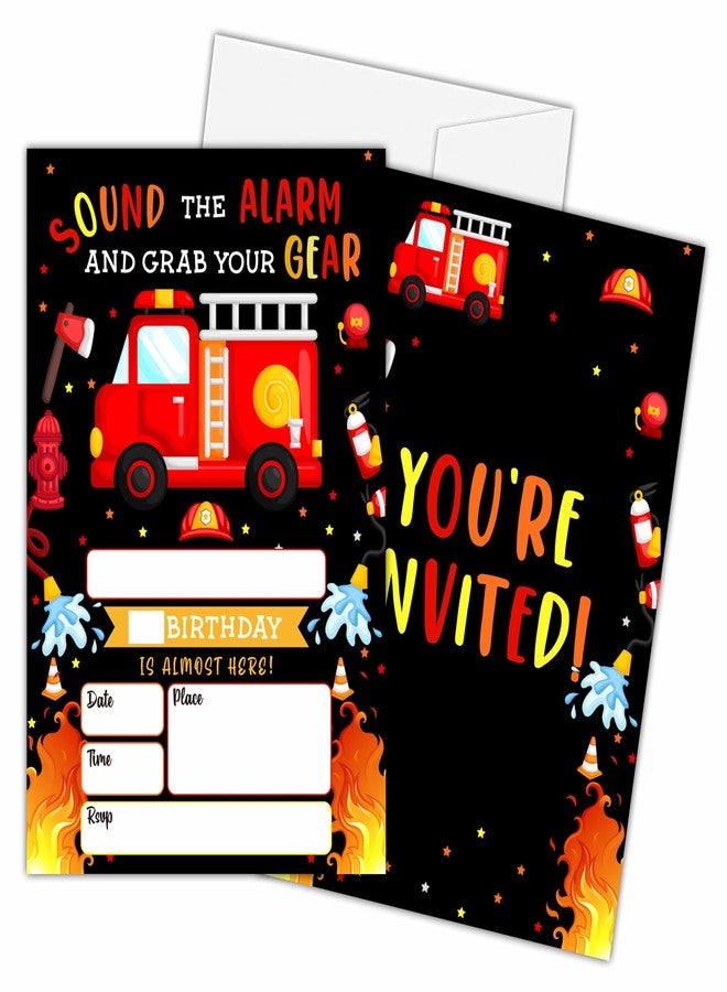 Zmyollo Firetruck Birthday Invitations with Envelopes - 20PCS Firefighter Party Invitations for Boys - Emergency Vehicles Themed Birthday Party Supplies Favors -57 - Image 1