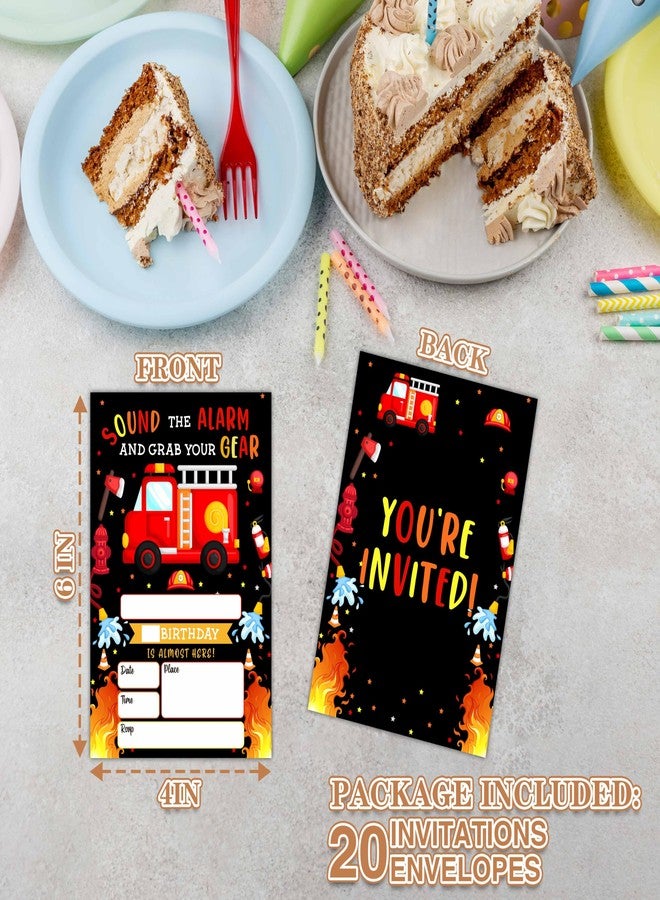 Zmyollo Firetruck Birthday Invitations with Envelopes - 20PCS Firefighter Party Invitations for Boys - Emergency Vehicles Themed Birthday Party Supplies Favors -57 - Image 4