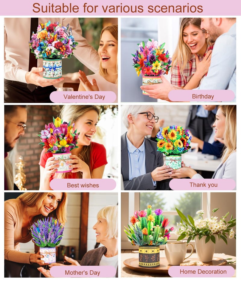 Magic Ants Pop Up Flower Bouquet Card Set for Women â€“ 6 Unique 3D Floral Designs with Envelopes & Separate Blank Note Cards, Forever Rose, Sunflower, Tulip Gift for Mother's Day, Get Well, Birthday, All Occasions - Image 2