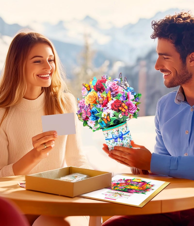 Magic Ants Pop Up Flower Bouquet Card Set for Women â€“ 6 Unique 3D Floral Designs with Envelopes & Separate Blank Note Cards, Forever Rose, Sunflower, Tulip Gift for Mother's Day, Get Well, Birthday, All Occasions - Image 3