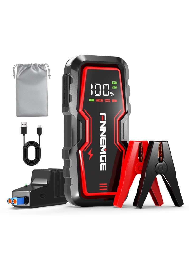 FNNEMGE - Car Jump Starter 5000A Peak 12V Jump Starter Battery Pack(Up to All Gas, 8.0L Diesel) with USB Charge Output Port, LED Light, HD Large Screen - Image 1