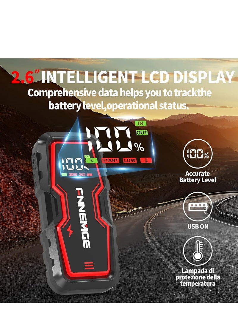 FNNEMGE - Car Jump Starter 5000A Peak 12V Jump Starter Battery Pack(Up to All Gas, 8.0L Diesel) with USB Charge Output Port, LED Light, HD Large Screen - Image 1