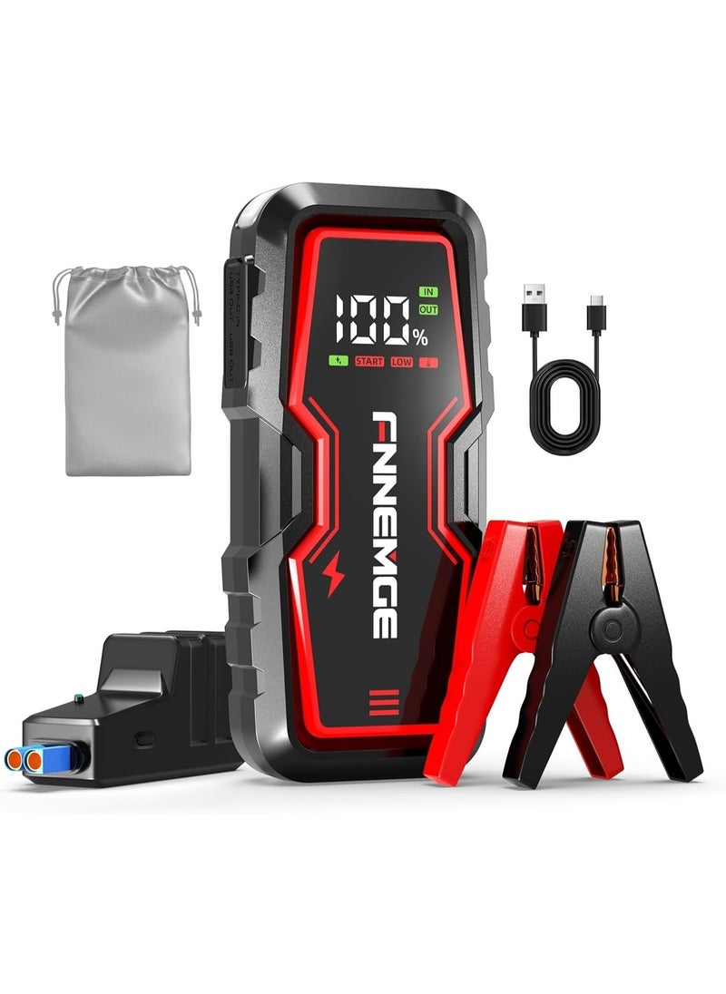 FNNEMGE Car Jump Starter 6000A Peak 12V Jump Starter Battery Pack(Up to All Gas, 8.0L Diesel) with USB Charge Output Port, LED Light, HD Large Screen  - Image 1