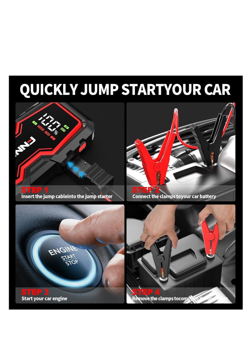 FNNEMGE - Car Jump Starter 5000A Peak 12V Jump Starter Battery Pack(Up to All Gas, 8.0L Diesel) with USB Charge Output Port, LED Light, HD Large Screen - Image 1