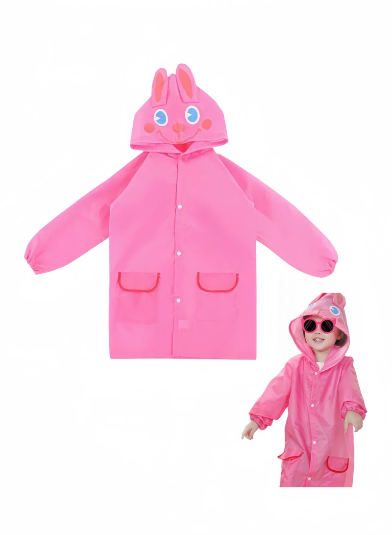Harse Children's raincoats, Cartoon Kids Rain Jacket, Hooded Poncho Outdoors Transparent Raincoat Student Suit Waterproof Durable Windbreaker (PINK RABBIT)  - Image 1