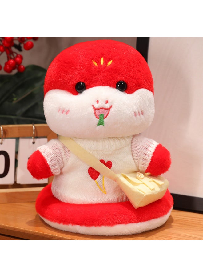 Year Of The Snake Mascot Doll Zodiac Snake Plush Toy Dress Snake Baby Doll Annual Meeting Gift Year Gift-Specifications:White Sweater With Red Edge And Red Heart + Small Bag + Red Snake Baby-Color:Add Portable Gift Box  - Image 1