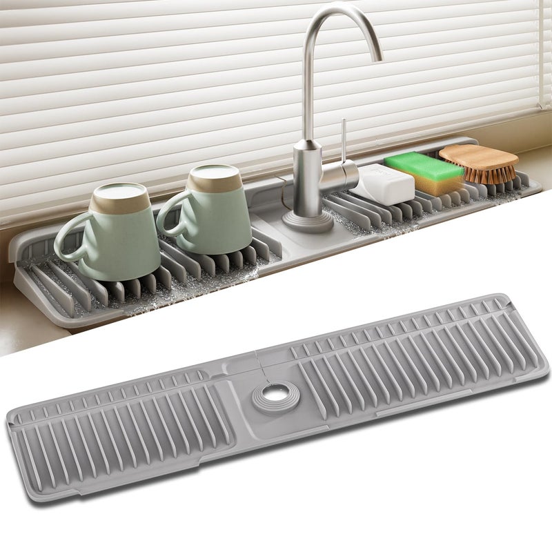 SOCORIA Faucet Mat for Kitchen Sink, 24 Inch Longer Silicone Sink Splash Guard, 7Â°Slope Fast Self-draining, Fast Drying Tidy Faucet Mat Splash Guard - Image 1