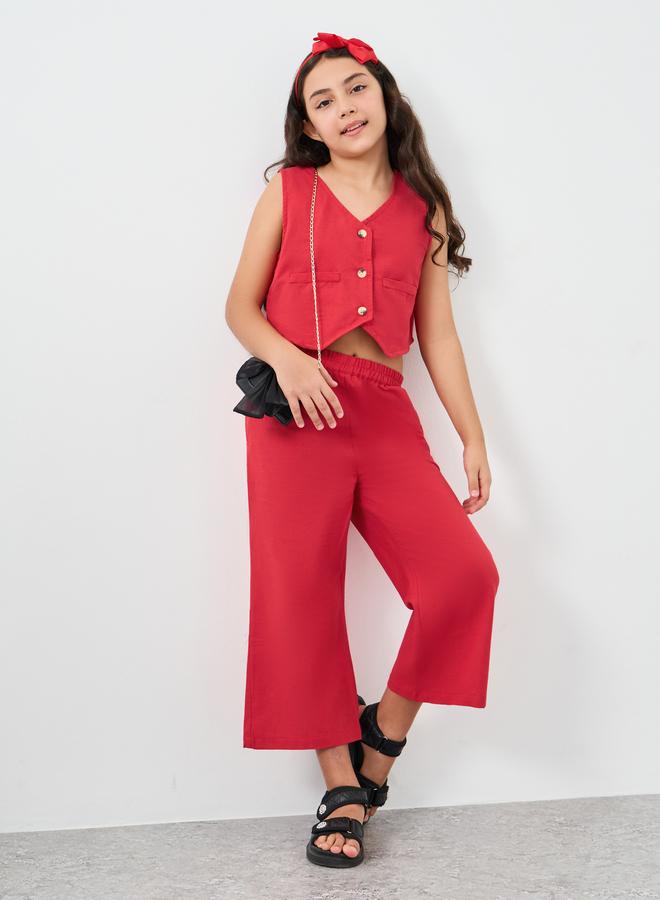 Styli Red Cotton Vest and Culottes Set - Image 1