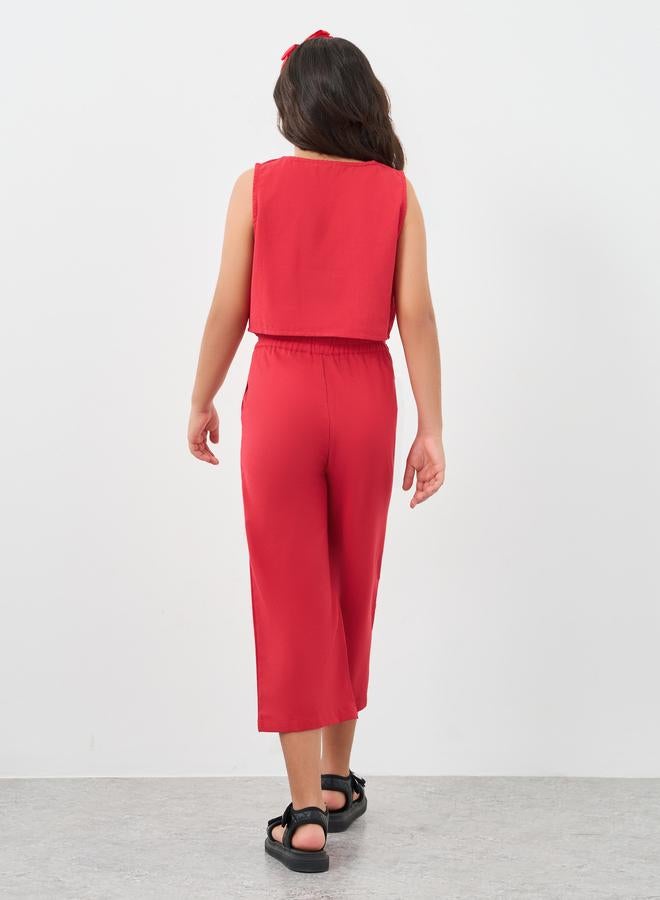 Styli Red Cotton Vest and Culottes Set - Image 5