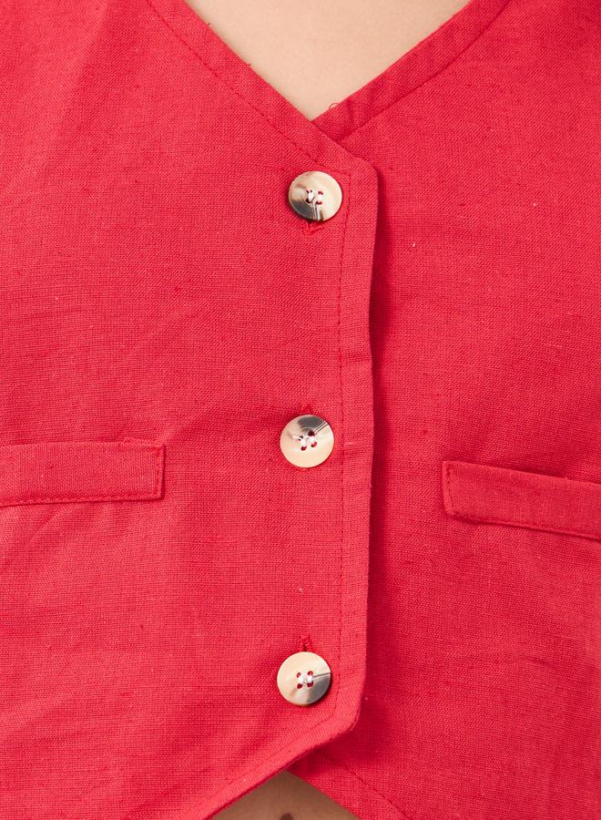 Styli Red Cotton Vest and Culottes Set - Image 3